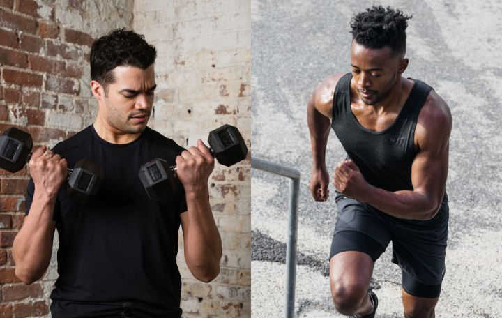 ورزش بی هوازی؛ مزایا و تفاوت آن با ورزش هوازی 46 فردی در حال وزنهزدن و فردی در حال دویدن- تفاوت ورزش بی هوازی و هوازی