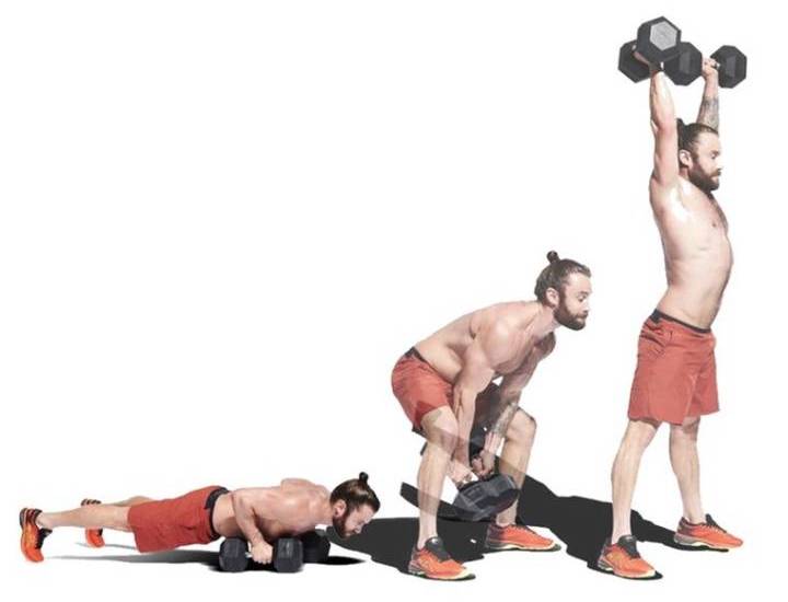 حرکات بدنسازی با دمبل؛ ۲۷ تمرین و انواع حرکات با دمبل_تونل زمان 22 حرکت Devil press، ورزش با دمبل