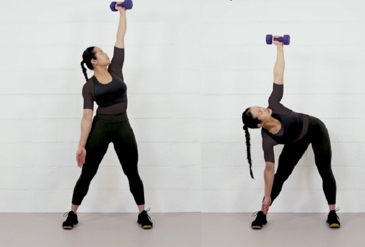 حرکات بدنسازی با دمبل؛ ۲۷ تمرین و انواع حرکات با دمبل_تونل زمان 27 ورزش با دمبل - حرکت آسیاب بادی