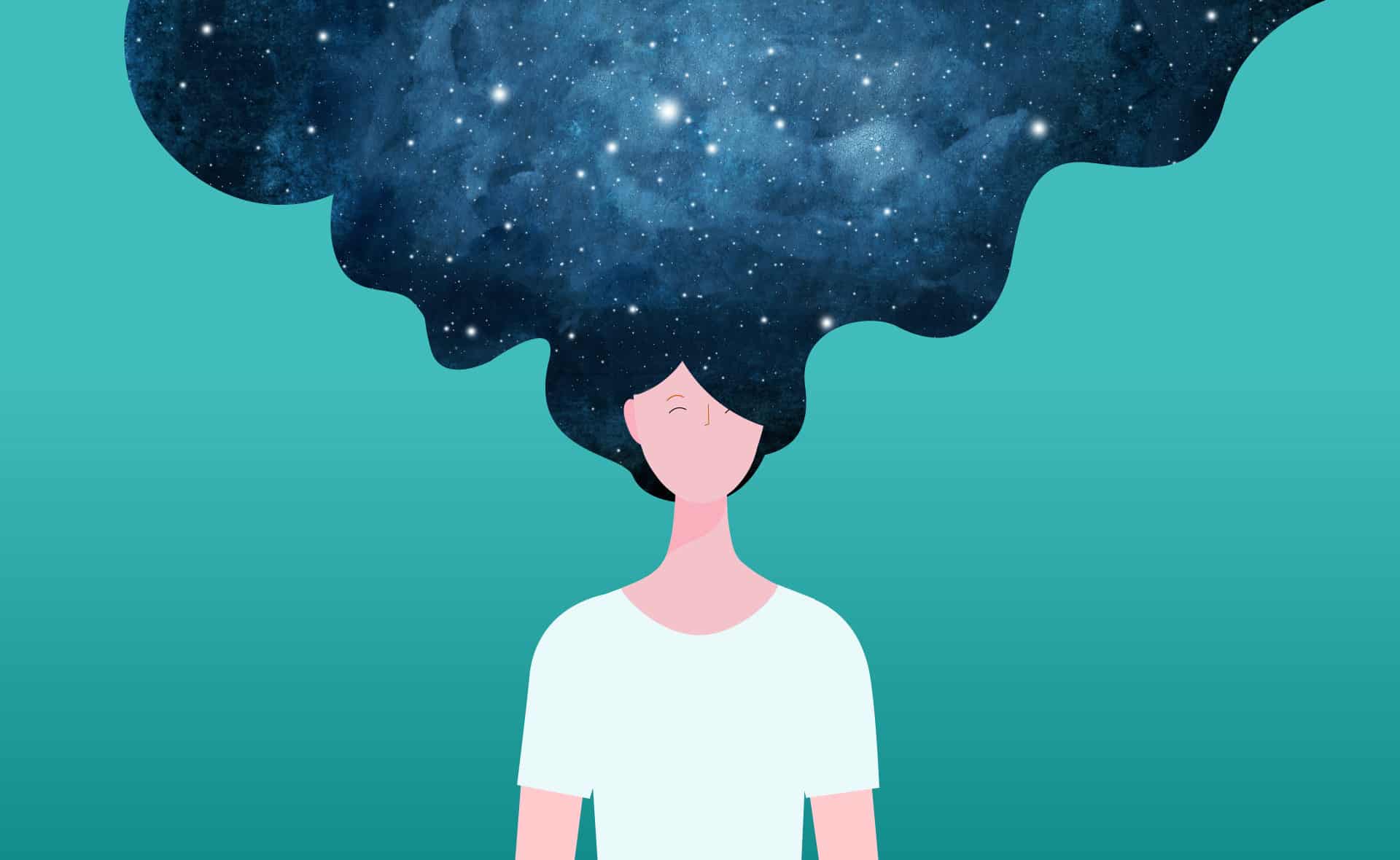 کهکشان در موهای زن کارتونی